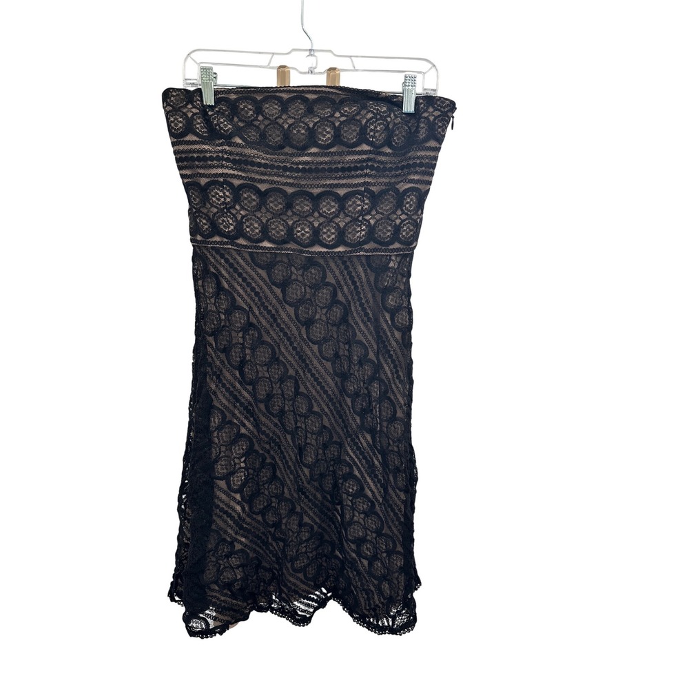 Ann Taylor LOFT Black Lace Strapless Cocktail Dress Nude Lining Size 6